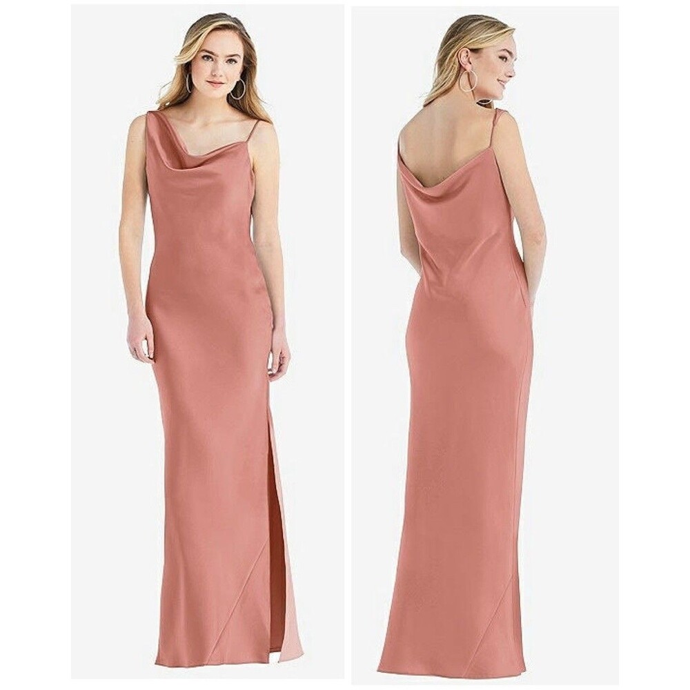 Dessy Social Asymmetrical One Shoulder Cowl Maxi Slip Dress Desert Rose Large